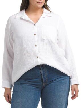 BEACH LUNCH LOUNGE Plus Gauze Button Up Tunic